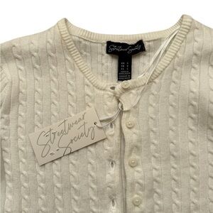 Streetwear Society Cream Cable-Knit Button Cardigan